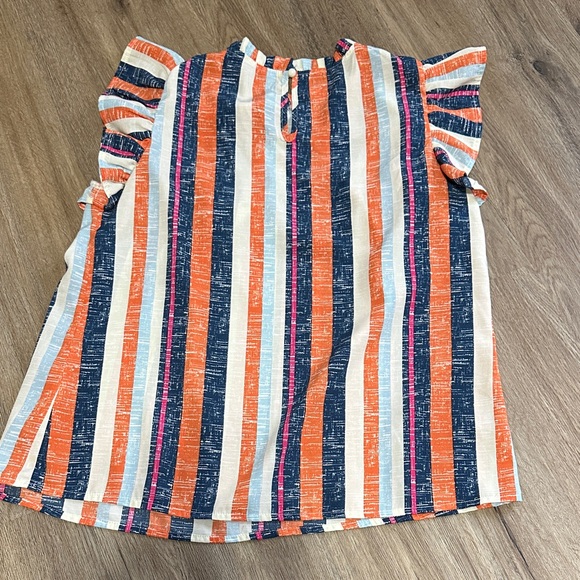 Striped Multicolor Ruffle Sleeve Top - Picture 3 of 3